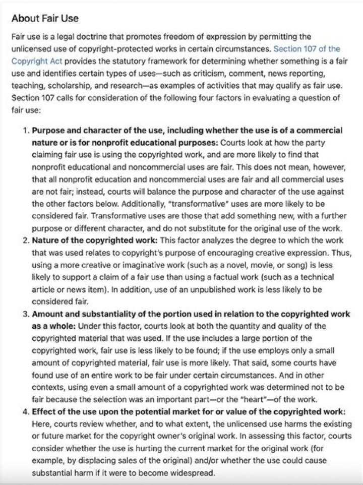 In terms of copyright fair use is determined to be?